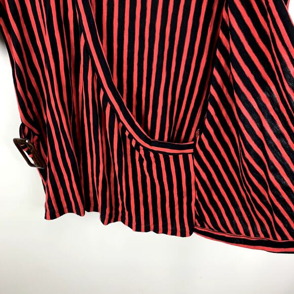 Zara Red Navy Blue Stripe Faux Wrap Knit Top S Small Buckle - Picture 6 of 8
